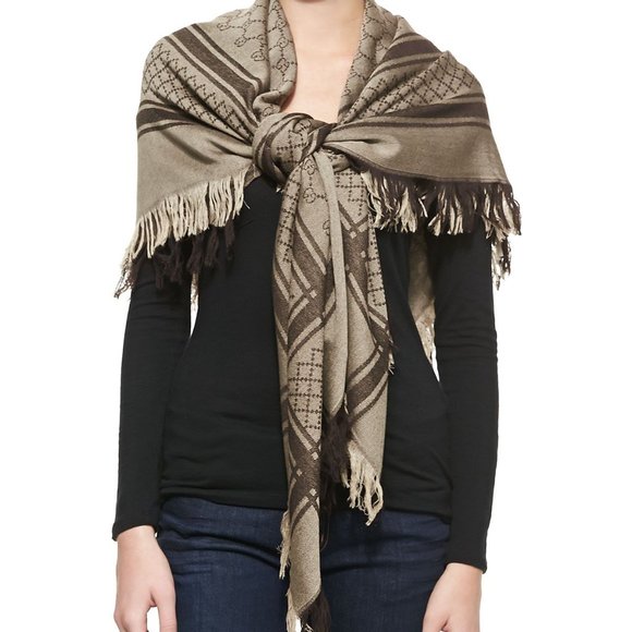 Gucci GG Guccissima Monogram Surviee Scarf Brown NEW - Picture 9 of 10